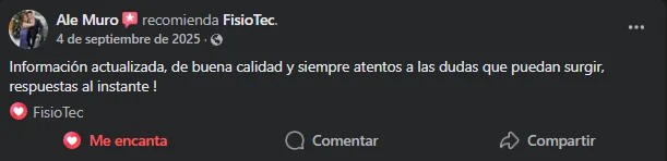 Reseña real de Facebook de miembro FisioTeck
