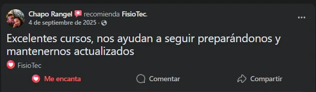 Reseña real de Facebook de miembro FisioTeck
